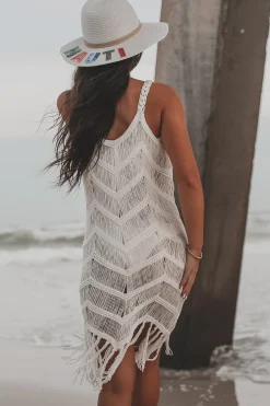Surfs Up Fringe Knit Cover Up