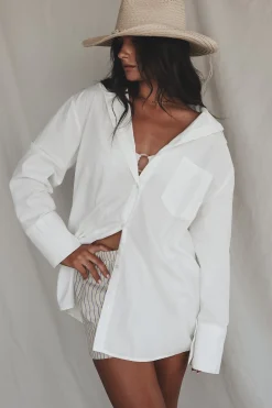 Taking A Vacation Day Oversized Button Up Cover Up