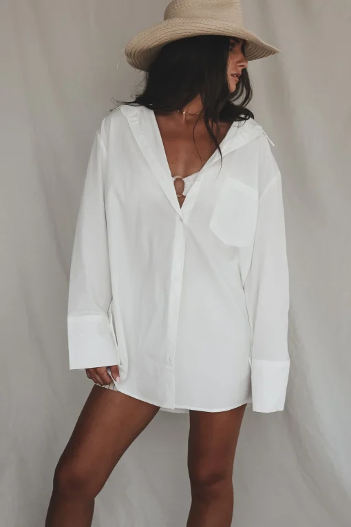 Taking A Vacation Day Oversized Button Up Cover Up