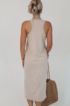 Talk Warmer Weather To Me Taupe Midi Dress