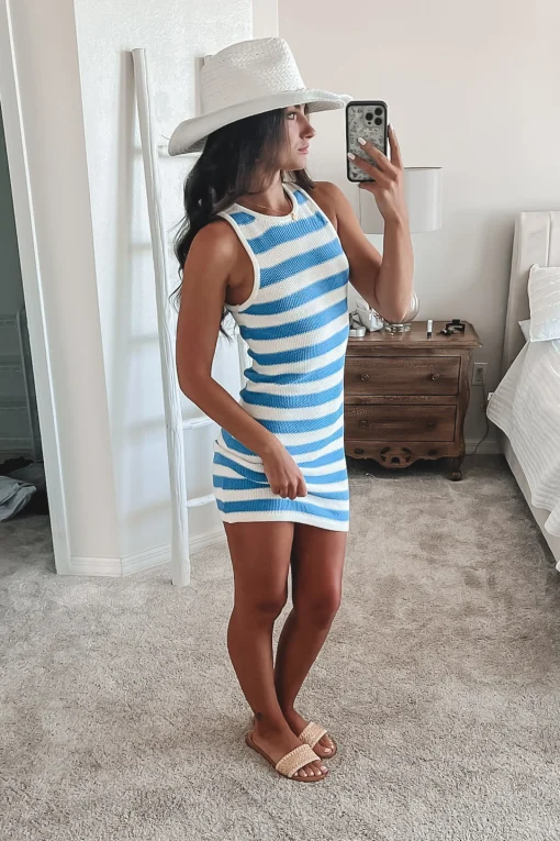 The Shore Is Calling Knit Striped Sleeveless Dress