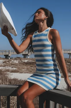 The Shore Is Calling Knit Striped Sleeveless Dress