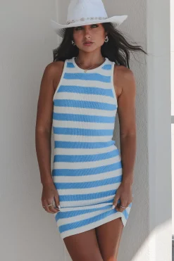 The Shore Is Calling Knit Striped Sleeveless Dress