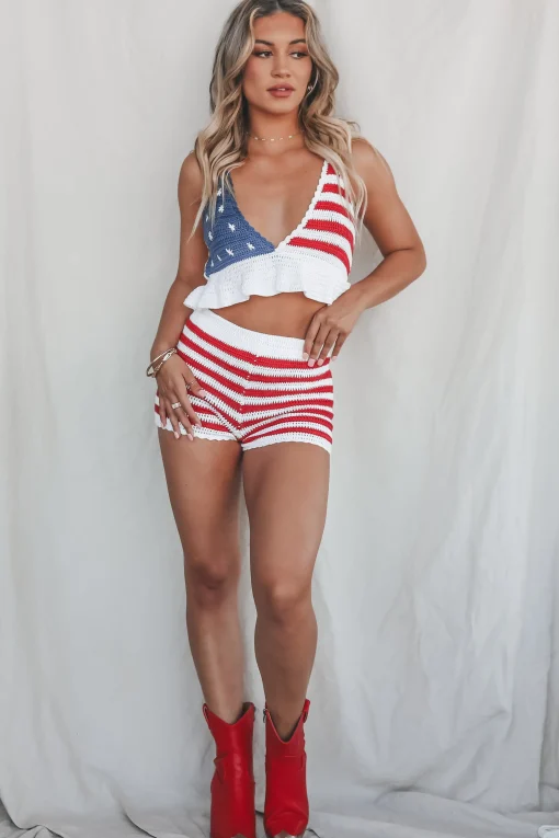 The Theme Is Patriotic American Flag Knit Top