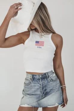 USA Patriotic American Flag Graphic High Neck Tank