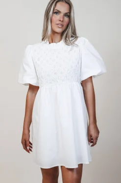 Yes Please White Smocked Mini Dress