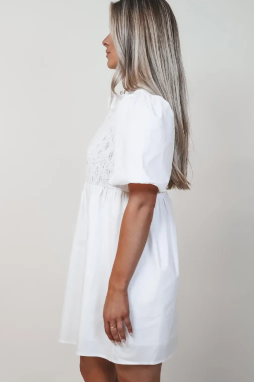 Yes Please White Smocked Mini Dress