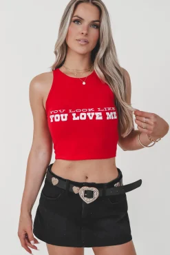 You Look Like You Love Me Concert Graphic High Neck Tank Top