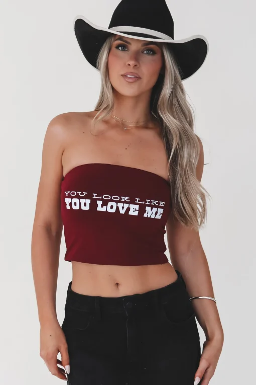 You Look Like You Love Me Strapless Graphic Tube Top