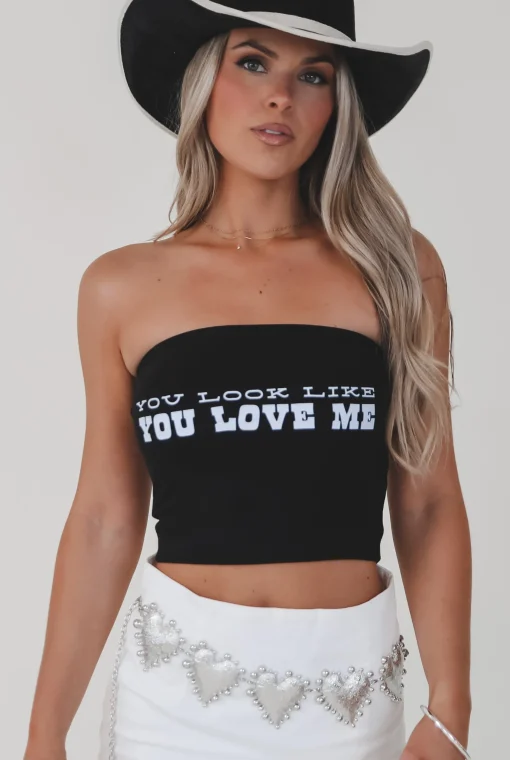 You Look Like You Love Me Strapless Graphic Tube Top